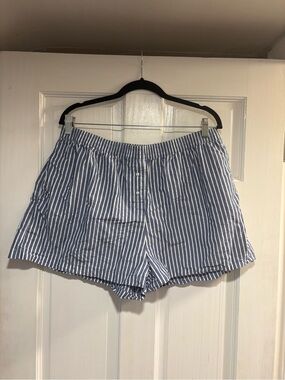 H&M Navy and White Striped Elastic Waist Shorts